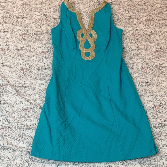 Lilly Pulitzer Dresses & Skirts - Lilly Pulitzer Teal Sleeveless Dress with Gold Trim